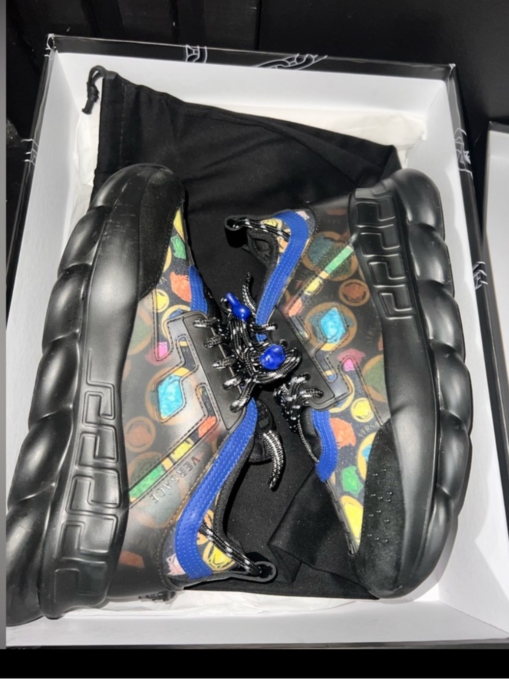Versace Men's Black and Blue Multicolor
Sneakers fit women's size 8